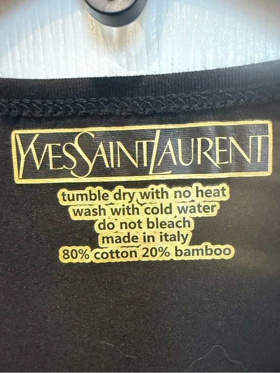 Vintage NWT Yves Saint Laurent Black Tee with Red Logo Graphic - Picture 3 of 5